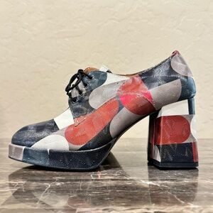 NEW Embassy London Roulette Leather Patchwork Platform Oxford Heels